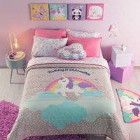 UNICORN MAGIC TEENS KIDS GIRLS REVERSIBLE COMFORTER SET 4 PCS FULL SIZE