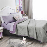 MALVA LEAVES LILAC AND GRAY TEENS KIDS GIRLS SPECIAL FABRIC ULTRASLIM REVERSIBLE COMFORTER 1 PCS KING SIZE