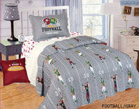 FOOTBALL GRAY TEENS KIDS BOYS DECORATIVE BEDSPREAD QUILTED 4 PCS TWIN SIZE