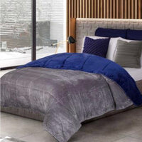 POLAR NAVY BLUE AND GRAY REVERSIBLE BLANKET WITH SHERPA VERY SOFTY THICK AND WARM QUEEN SIZE MADE IN MEXICO