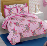 FAIRY AND FLOWERS TEENS KIDS GIRL REVERSIBLE COMFORTER SET 4 PCS FULL SIZE 60% COTTON AND 40% POLYESTER