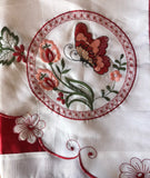 BUTTERFLY BURGUNDY AND WHITE EMBROIDERED DECORATIVE KITCHEN CURTAIN 3 PCS SET
