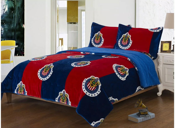 CLUB CHIVAS MEICAN SOCCER ORIGINAL LICENSED BLANKET WITH SHERPA VERY SOFT THICK AND WARM 2 PCS TWIN SIZE