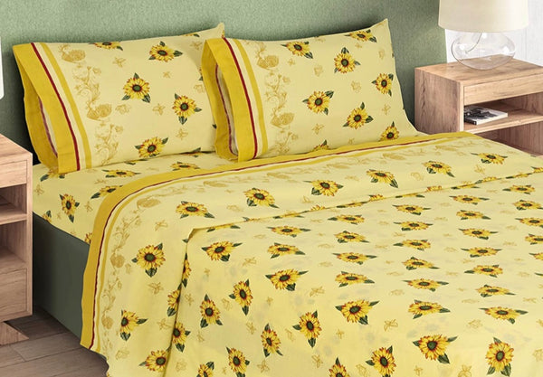 SUNFLOWER YELLOW DECORATIVE SHEET SET 4 PCS KING SIZE MADE IN MEXICO