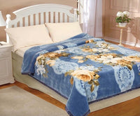 FLOWERS BLUE KOYO JAPANESE BLANKET SUPER HEAVY SOFTY AND WARM QUEEN SIZE