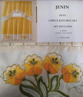 ALASKA TULIPS FLOWERS YELLOW COLOR EMBROIDERED DECORATIVE KITCHEN CURTAIN 3 PCS SET