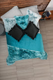 EVEREST TURQUOISE COLOR SHAGGY BLANKET WITH SHERPA SOFTY THICK AND WARM QUEEN SIZE