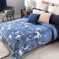 ARTICO FLOWERS BLUE BLANKET WITH SHERPA VERY SOFTY THICK AND WARM KING SIZE