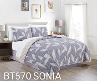 SONIA LEAVES GRAY AND BEIGE DECORATIVE REVERSIBLE BEDSPREAD COVERLET SET 3 PCS QUEEN SIZE