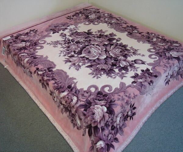 FLOWERS PINK AND PURPLE KOYO JAPANESE BLANKET SUPER HEAVY SOFTY AND WARM QUEEN SIZE