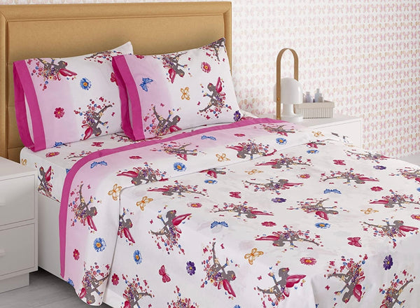 FAYRY AND FLOWERS TEENS KIDS GIRL DECORATIVE SHEET SET 3 PCS TWIN SIZE 60% COTTON AND 40% POLYESTER