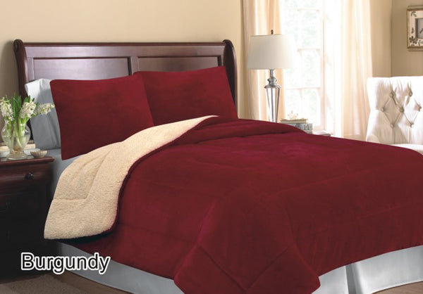 ANDES BURGUNDY SOLID COLOR BLANKET WITH SHERPA SOFTY AND WARM 3 PCS KING SIZE