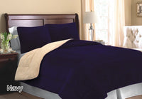 ANDES NAVY BLUE SOLID COLOR BLANKET WITH SHERPA SOFTY AND WARM 3 PCS KING SIZE
