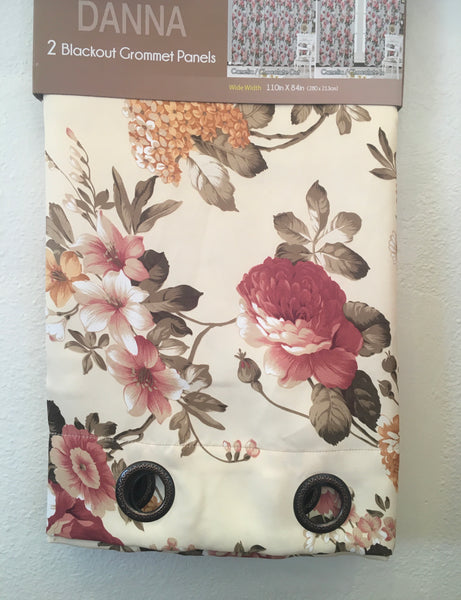 DANNA FLOWERS DARK BURGUNDY COLOR BLACKOUT GROMMET CURTAINS WINDOWS PANELS (110”x84”)