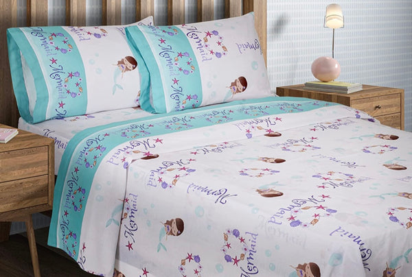 LITTLE MERMAID TEENS KIDS GIRL DECORATIVE SHEET SET 3 PCS TWIN SIZE 60% COTTON AND 40% POLYESTER