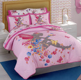 FAIRY AND FLOWERS TEENS KIDS GIRL REVERSIBLE COMFORTER SET 2 PCS TWIN SIZE 60% COTTON AND 40 % POLYESTER