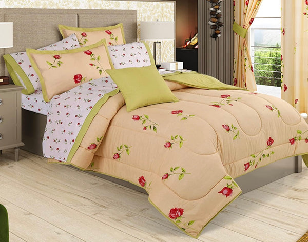 PENELOPE FLOWERS DECORATIVE REVERSIBLE COMFORTER SET 4 PCS KING SIZE MADE IN MEXICO