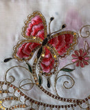BUTTERFLY BURGUNDY AND BEIGE EMBROIDERED SEQUINS DECORATIVE KITCHEN CURTAIN 3 PCS SET
