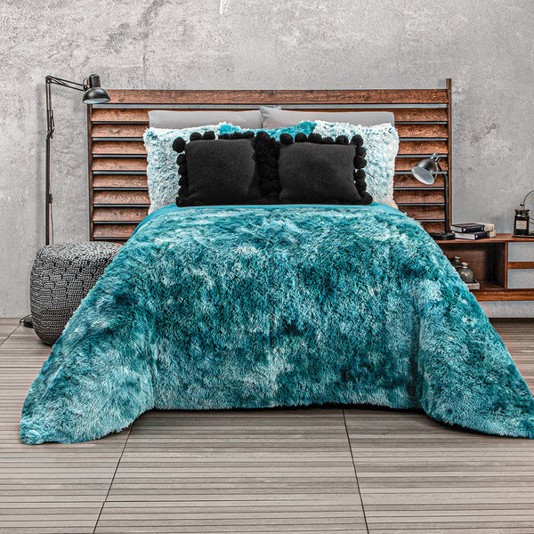EVEREST TURQUOISE COLOR SHAGGY BLANKET WITH SHERPA SOFTY THICK AND WARM QUEEN SIZE