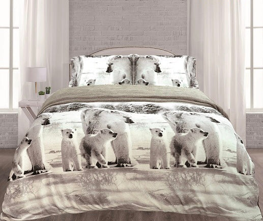 ALMA POLAR BEAR GRAY BLANKET WITH SHERPA SOFTY THICK AND WARM 3 PCS QUEEN/FULL SIZE