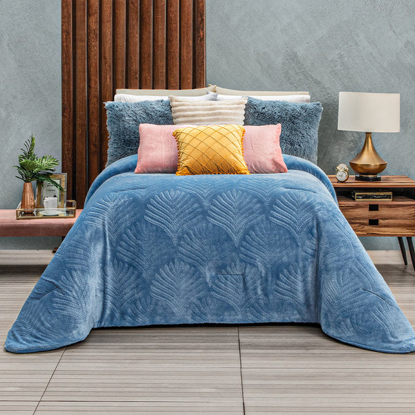 HAWAI BLUE COLOR EMBOSSED BLANKET WITH SHERPA SOFTY THICK AND WARM KING SIZE
