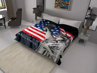 AMERICAN FLAG SALARON KOREAN MINK PLUSH BLANKET VERY THICK SOFTY AND WARM QUEEN SIZE