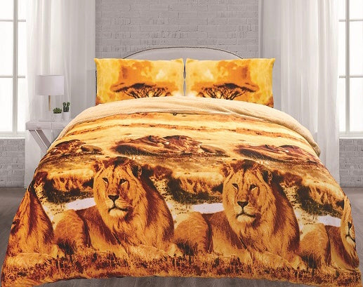 ALMA LIONS BROWN BLANKET WITH SHERPA VERY SOFTY THICK AND WARM 3 PCS QUEEN/ FULL SIZE
