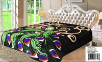 PEACOCKS BLACK PARADISE PLUSH BLANKET SOFTY AND WARM QUEEN SIZE