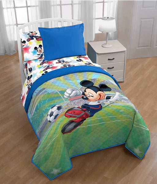 MICKEY MOUSE PLAY SOCCER TEENS KIDS BOYS DISNEY ORIGINAL LICENSED BEDSPREAD QUILTED 2 PCS TWIN SIZE