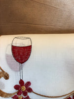 ALASKA GLASS OF WINE TAUPE COLOR EMBROIDERED DECORATIVE KITCHEN CURTAIN 3 PCS SET