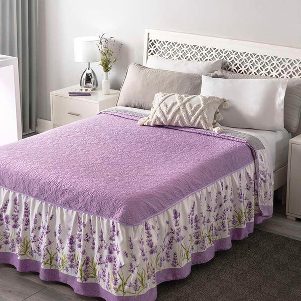 LAVENDER FLOWERS REVERSIBLE BEDSPREAD COVERLET 1 PCS KING SIZE FRESH AND COMFY