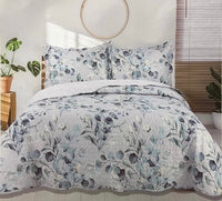 ELVIRA FLOWERS GRAY REVERSIBLE DECORATIVE BEDSPREAD COVERLET SET 3 PCS KING SIZE