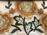 NEVADA ROSES FLOWERS GOLD CAMELIA EMBROIDERED DECORATIVE KITCHEN CURTAIN SET 3 PCS