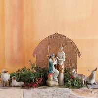 SHELTER FOR HOLY FAMILY FIGURE SCULPTURE HAND PAINTING WILLOW TREE BY SUSAN LORDI