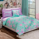 MERMAID SCALES TEENS KIDS GIRLS REVERSIBLE COMFORTER 3 PCS TWIN SIZE 100% MICROFIBER