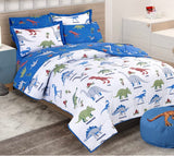 DINOSAURS TEENS KIDS BOY REVERSIBLE COMFORTER SET 2 PCS TWIN SIZE 60% COTTON AND 40% POLYESTER
