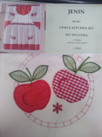 ALASKA APPLES FRUITS RED COLOR EMBROIDERED DECORATIVE KITCHEN CURTAIN 3 PCS SET