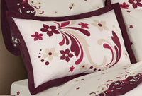 RIOJA FLOWERS BURGUNDY DECORATIVE BEDSPREAD COVERLET SET 3 PCS QUEEN SIZE 60% COTTON AND 40% POLYESTER