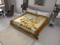 FLOWERS COFFEE SOLARON KOREAN MINK PLUSH BLANKET VERY THICK SOFTY AND WARM KING SIZE