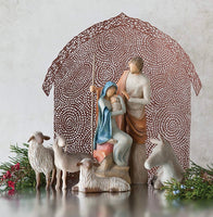 SHELTER FOR HOLY FAMILY FIGURE SCULPTURE HAND PAINTING WILLOW TREE BY SUSAN LORDI