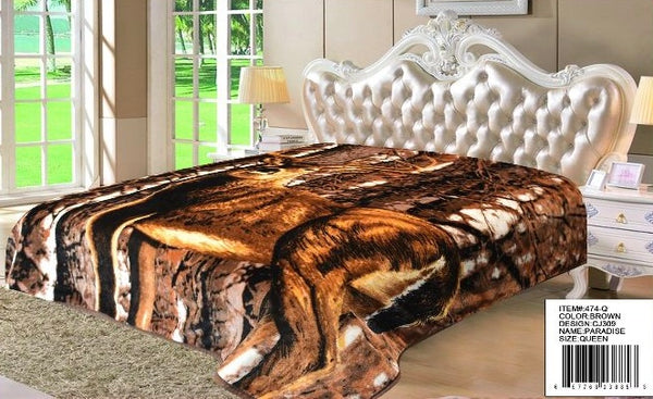 DEER BROWN PARADISE PLUSH BLANKET SOFTY AND WARM QUEEN SIZE