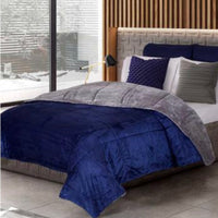 POLAR NAVY BLUE AND GRAY REVERSIBLE BLANKET WITH SHERPA VERY SOFTY THICK AND WARM QUEEN SIZE MADE IN MEXICO