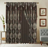 ELIZA CHOCOLATE CURTAINS WINDOWS PANELS WITH ATTACHED VALANCE AND SHEER 6 PCS