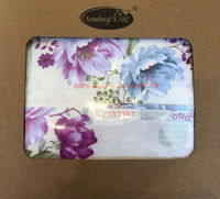 FLOWERS PURPLE 100% ORGANIC COTTON FEELING DECORATIVE SHEET SET 4 PCS FULL SIZE