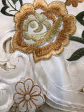 NEVADA ROSES FLOWERS GOLD CAMELIA EMBROIDERED DECORATIVE KITCHEN CURTAIN SET 3 PCS