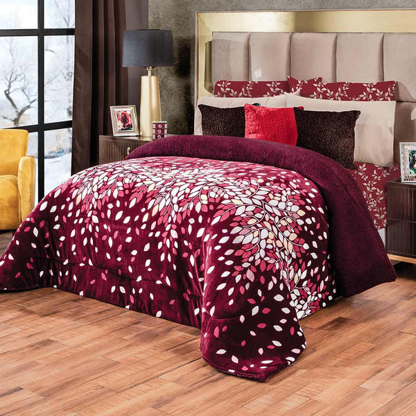 LEAVES TINTO BLANKET WITH SHERPA SOFTY THICK AND WARM KING SIZE