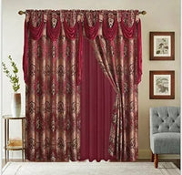 ELIZA BURGUNDY CURTAINS WINDOWS PANELS WITH ATTACHED VALANCE AND SHEER 6 PCS