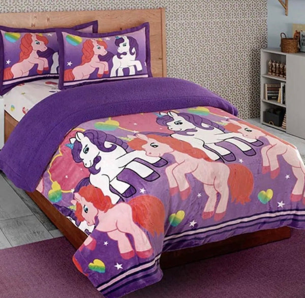 UNICORNS BLANKET WITH SHERPA SOFTY THICK AND WARM FULL SIZE