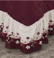 RIOJA FLOWERS BURGUNDY DECORATIVE BEDSPREAD COVERLET SET 3 PCS KING SIZE 60% COTTON AND 40% POLYESTER