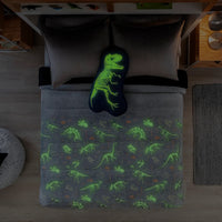 RAPTOR DINOSAURS GLOWS IN THE DARKNESS BLANKET WITH SHERPA SOFTY THICK AND WARM QUEEN SIZE
